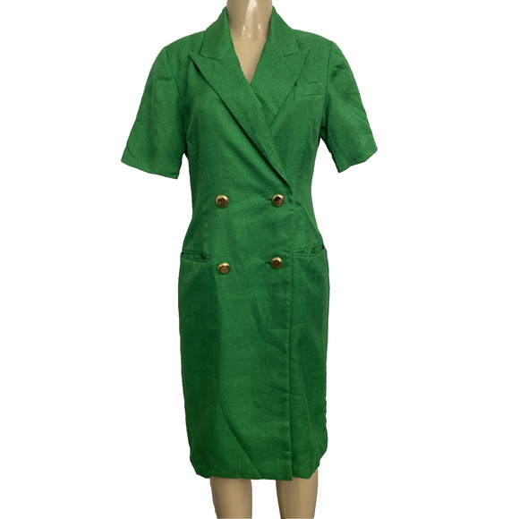 Oleg Cassini Double Breasted Blazer Dress Sheath Short Sleeve Green 10 Vintage